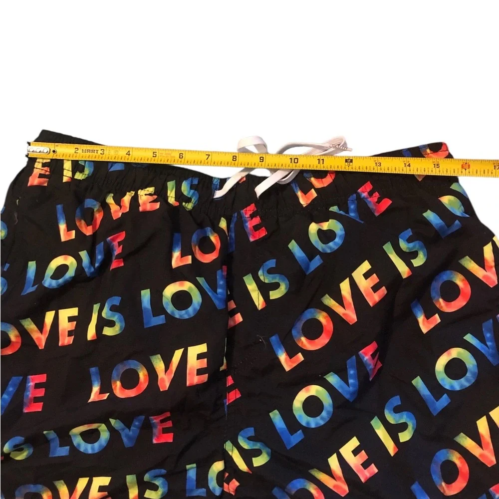 Black rainbow‎ printed ‘love is love’ men swim trunks New size large